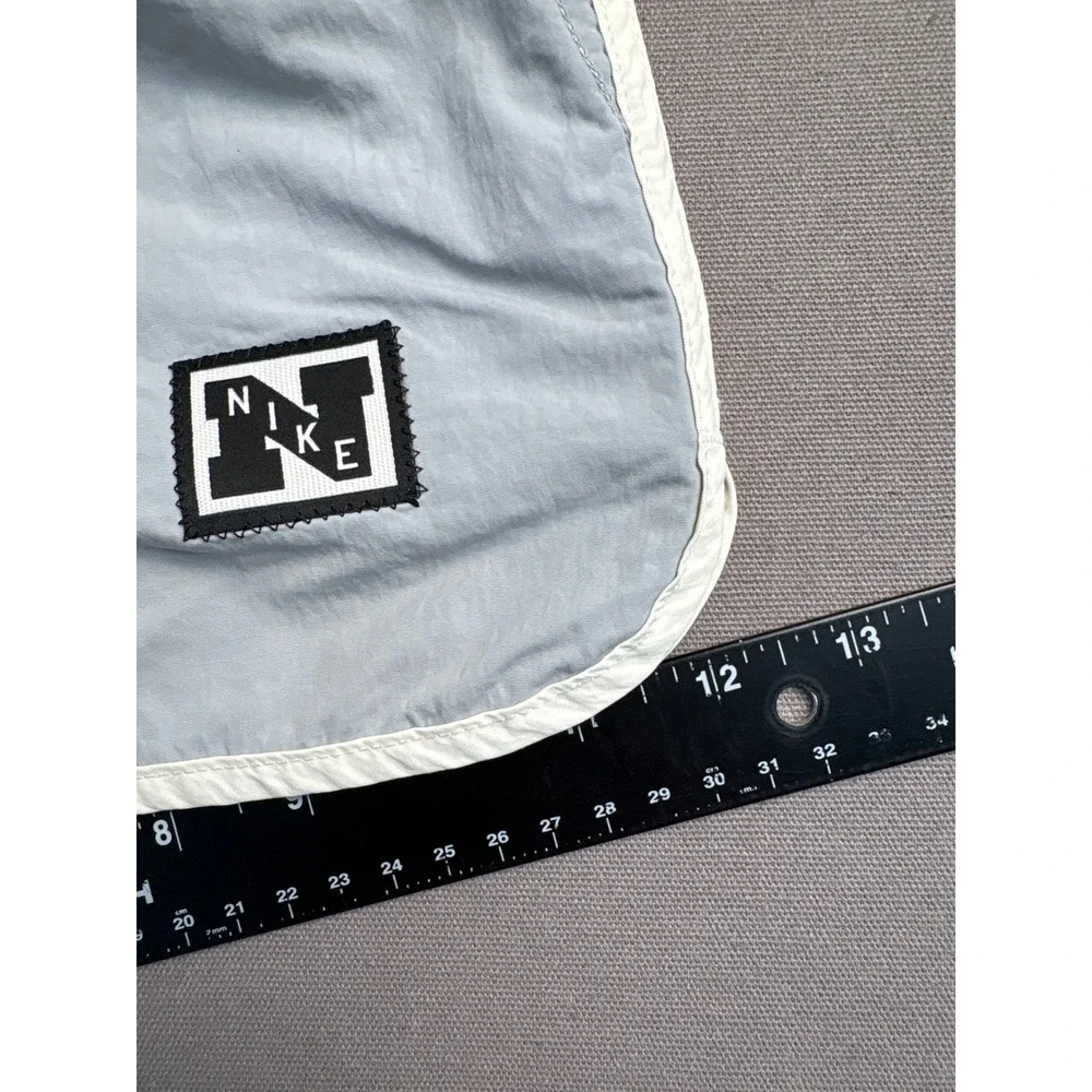 Nike Dri-FIT Running Shorts Light Blue Grey Cream Trim Retro Patch Mens Small